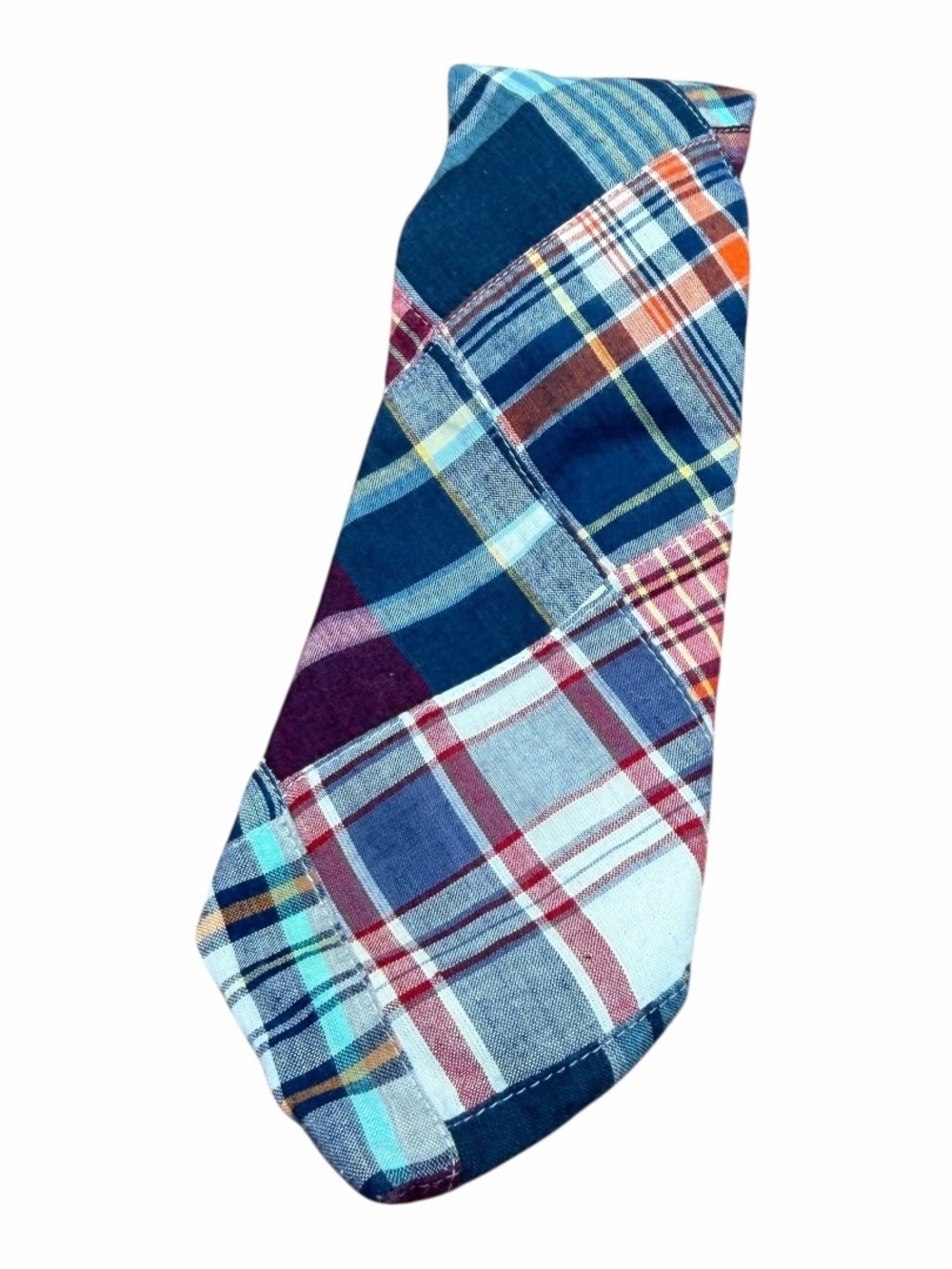 Rooster Patchwork Plaid Cotton Tie in Blue and Multicolor